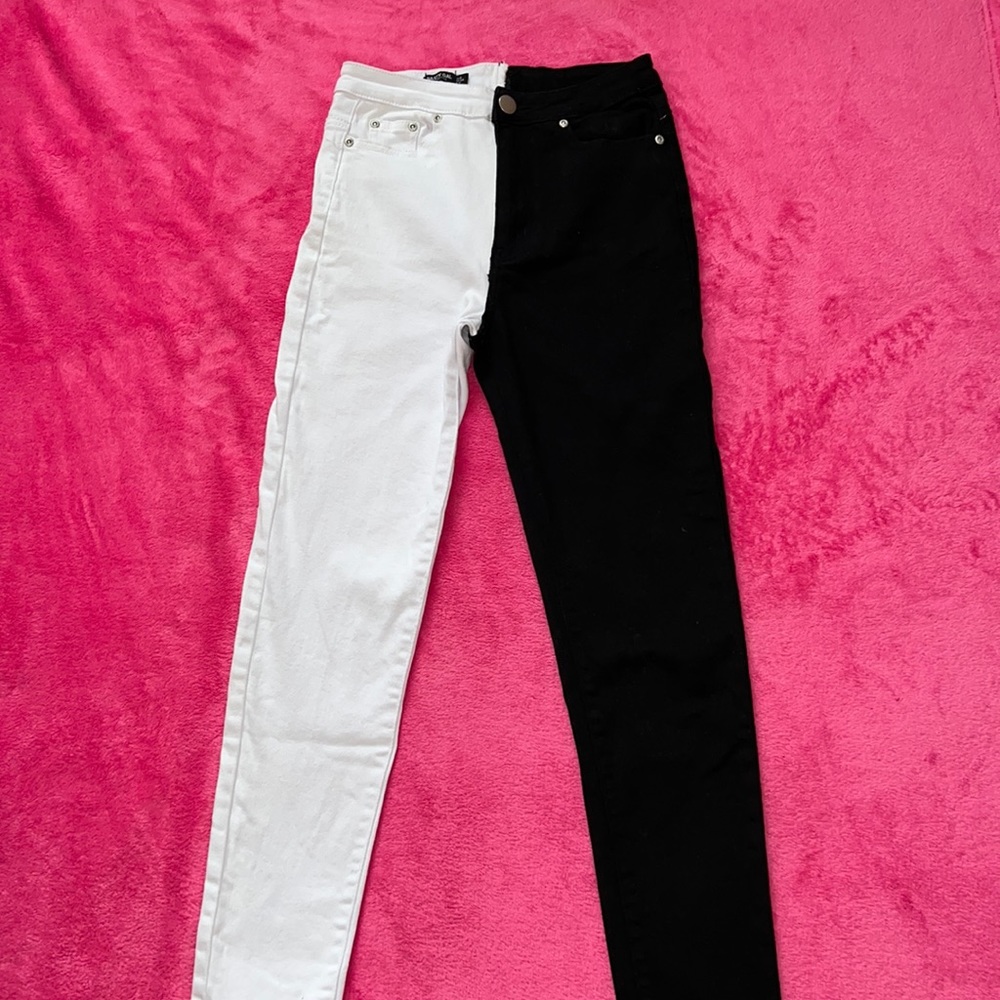 High-Waist Two Tone Color Jeans